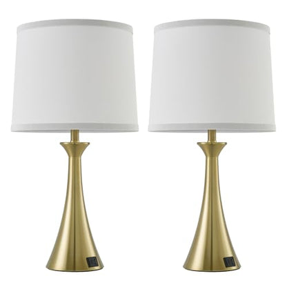 Touch Table Lamps Set of 2, 21" Bedside Lamps with USB C+A - color: Gold & White Shade