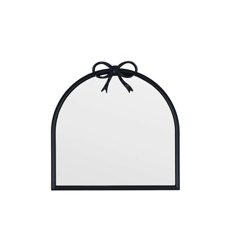 9.8-inch x 9.8-inch Arched Plastic wall Mirror with Bow at top, Modern Decorative Mirror, Small Arched wall Mirror Suitable for entryways and hallways (Black, 9.8x9.8 inch)
