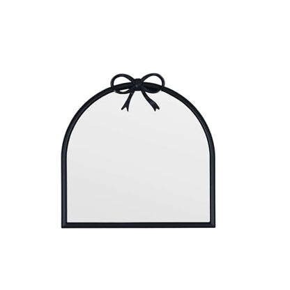 9.8-inch x 9.8-inch Arched Plastic wall Mirror with Bow at top, Modern Decorative Mirror, Small Arched wall Mirror Suitable for entryways and hallways (Black, 9.8x9.8 inch)