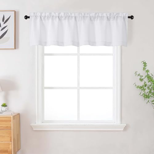 White Valances for Windows 2 Panels, Soft Solid Airy Faux Linen Textured Valance Curtains for Bathroom Basement Cafe Small Windows, White, 2 Pcs Each 30Wx14L Inch - color: White, size: 30"W x 14"L (Pack of 2)