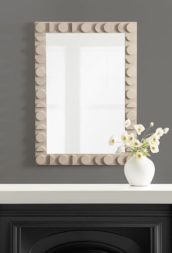 Kate and Laurel Lunara Boho Rectangle Wood Wall Mirror, 24 x 35, Bleached Wood, Coastal Light Wooden Rectangular Bathroom Mirror for Over Sink with Geometric Detailing - color: White