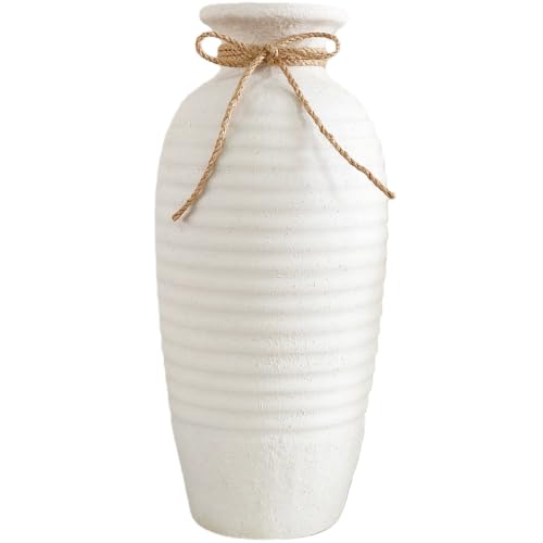Tall Ceramic Vase Threaded Decorative Vase 14.4" Off-White - color: White