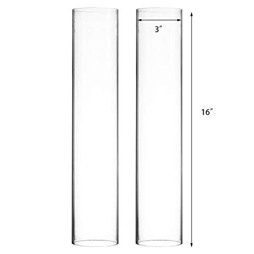 CYS EXCEL 2 PCS (H:16" D:3") Open Ended Glass Hurricane Candleholder Tube Shade | Multiple Size Choices Open Flame Candle Chimney Tube Cover | Bottomless Cylinder - size: 3" wide x 16" tall