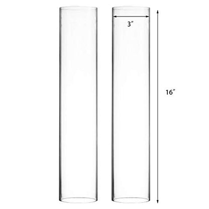 CYS EXCEL 2 PCS (H:16" D:3") Open Ended Glass Hurricane Candleholder Tube Shade | Multiple Size Choices Open Flame Candle Chimney Tube Cover | Bottomless Cylinder - size: 3" wide x 16" tall
