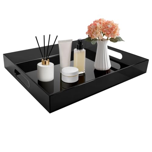 Segbeauty 16x12in Large Acrylic Serving Tray with Handles, Black, 3mm Thick - color: Black, size: 16" x 12" x 2"
