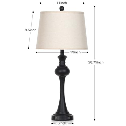Cinyirong 28.75" Black Modern Table Lamps for Living Room, Bedside Lamp with USB A+C Ports & AC Outlets, 3 Way Dimmable Touch Lamps for Living Room,Nightstand Lamp LED Bulb Included (1Pack - color: 1Pack-Black