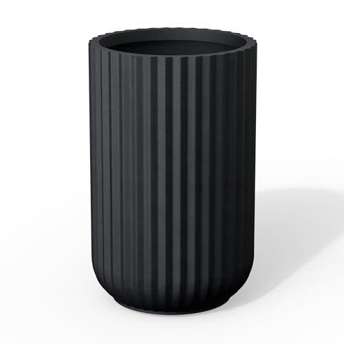 Kante Black Concrete Planter 21.7" Tall All-Weather Round Large Pot - color: Black, size: 14"Dia x 21.7"H