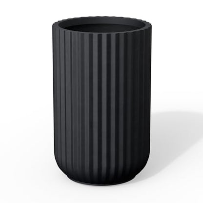 Kante Black Concrete Planter 21.7" Tall All-Weather Round Large Pot - color: Black, size: 14"Dia x 21.7"H