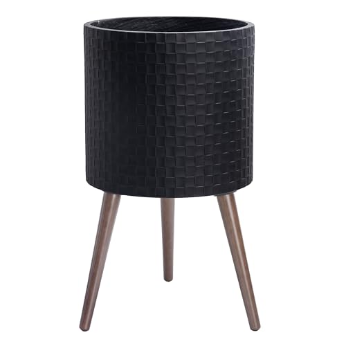 D'vine Dev Planter Pot with Wood Stand, 14 in, Matte Black, 88-Z-D-2 - color: Matte Black, size: X-Large