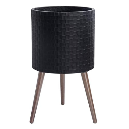 D'vine Dev Planter Pot with Wood Stand, 14 in, Matte Black, 88-Z-D-2 - color: Matte Black, size: X-Large