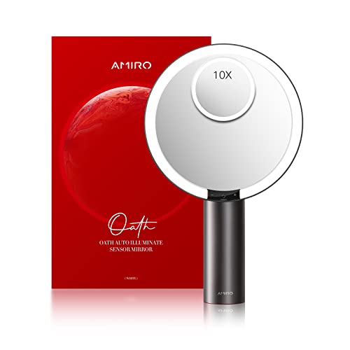 AMIRO 9"LED Makeup Mirror with 10X Magnification,3Colors&6 Brightness,Black - color: Black