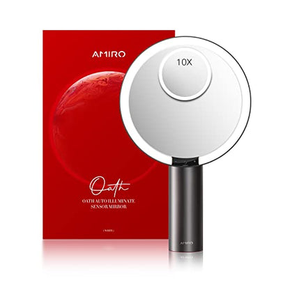 AMIRO 9"LED Makeup Mirror with 10X Magnification,3Colors&6 Brightness,Black - color: Black