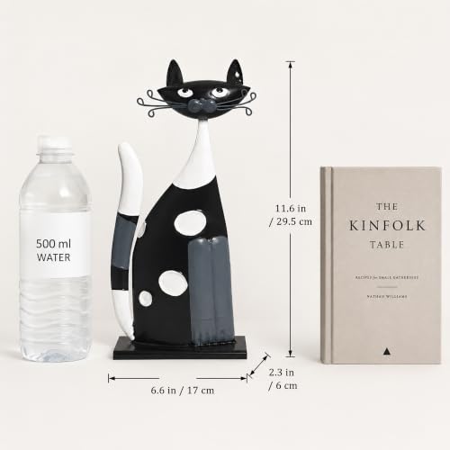 Modern Black White Metal Cat Sculpture for Shelf Office Desk Home Decor - color: Black & White - Sitting Cat