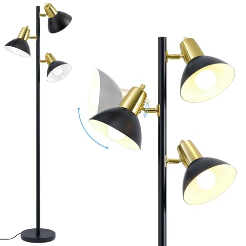 3 Light Floor Lamps for Living Room, 67" Tall Metal Modern Tree Floor Lamp - color: Black and Gold