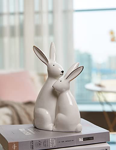 HAUCOZE 2pcs Rabbit Statue Animal Figurine Gift Modern Home Decor 7.5 Inch