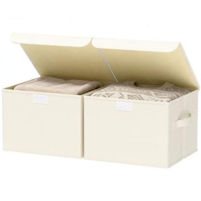 Storage Boxes, Clothes Bins with Lids, 2 Pack, Beige, 15x9.8x9.8 In - color: Beige, size: Large（2 Pack）