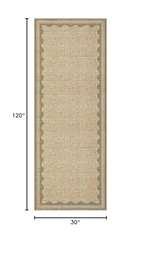 GarveeHome Scalloped 2x10 Runner Rug for Hallway Washable Kitchen Rugs Non Slip Solid Tan Jute Digital Printing Modern Soft Low-Pile Rugs for Entryway Laundry Room Floor Mats - color: Jute, size: 2'6" x 10' (Rectangular)