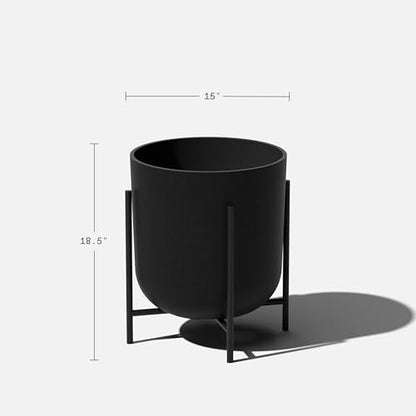 Veradek Mason Series Raised Lima Planter - Round Planter with Stand - color: Black, size: 15 inch