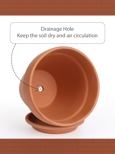 INGOFIN Terracotta Pot with Saucer 10&12 Inch - Ceramic Clay Pot for Plants with Drainage Hole, Large Terra Cotta Flower Planter with Tray for Indoor Outdoor Plants - size: 10/12 inch -2 pcs