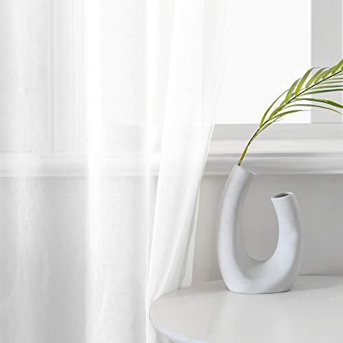 DUALIFE White Sheer Curtains 95 Inch Length,Linen Look Semi Sheer Curtain Drapes for Living Room Bedroom Nursery Kitchen Bathroom,Privacy Voile Window Treatment Panels,White,52 x 95 Inches,Set of 2 - color: White, size: 52"W x 95"L (Pack of 2)