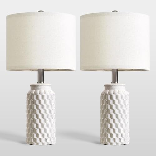 USumkky 20.5" Ceramic Table Lamps Set of 2 - Modern Farmhouse & Boho Style, Bedside Nightstand Lamps for Bedroom, Living Room End Table Lamps, Small Desk Lamp(Matte White) - color: 20.5" Matte White