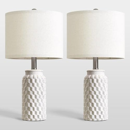 USumkky 20.5" Ceramic Table Lamps Set of 2 - Modern Farmhouse & Boho Style, Bedside Nightstand Lamps for Bedroom, Living Room End Table Lamps, Small Desk Lamp(Matte White) - color: 20.5" Matte White