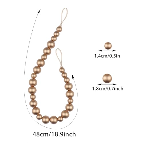 2 Pack Wood Bead Curtain Tieback, Boho Curtain Holdbacks, Gold - color: Gold