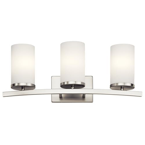 Kichler Crosby 3-Light Bathroom Vanity Light, Brushed Nickel - color: Brushed Nickel, size: 3 Light, style: Satin Etched Cased Opal Glass