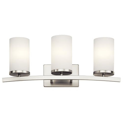 Kichler Crosby 3-Light Bathroom Vanity Light, Brushed Nickel - color: Brushed Nickel, size: 3 Light, style: Satin Etched Cased Opal Glass