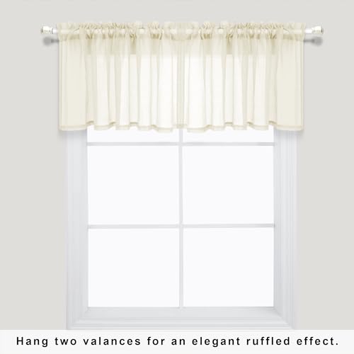 KOUFALL Kitchen Valances for Windows,Linen Sheer Farmhouse Valances for Living Room,Beige - color: Beige