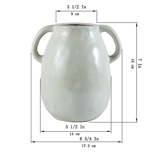 Tanvecle White Ceramic Vase with Handles, 7" Modern Farmhouse Decor - color: White