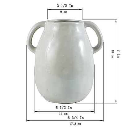 Tanvecle White Ceramic Vase with Handles, 7" Modern Farmhouse Decor - color: White