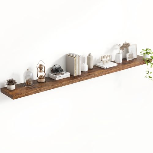 Acovy 72 Inch Floating Shelves, 8 Inch Deep Floating Shelves for Wall, Hanging Shelf with Invisible Brackets, Deep Shelves for Bathroom, Bedroom, Living Room, Brown, Set of 1 - color: Brown, size: 8"Wx72"L-1pc