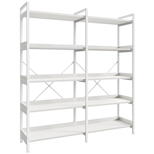 Huuger 5 Tier Bookshelf with 10 Open Shelves and Raised Baffle, White - color: White, size: 5 Tier