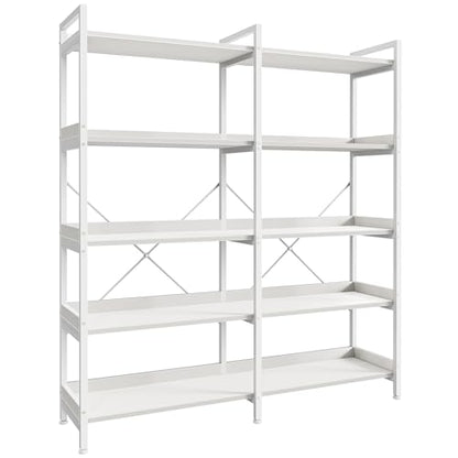 Huuger 5 Tier Bookshelf with 10 Open Shelves and Raised Baffle, White - color: White, size: 5 Tier