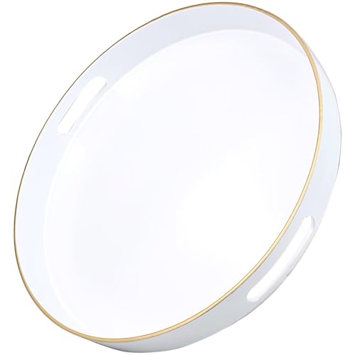 White Round Decorative Tray with Handles, 13" Versatile Serving Tray for Coffee Table, Ottoman, Ideal for Serving, Displaying, Organizing - color: R White, size: 13"