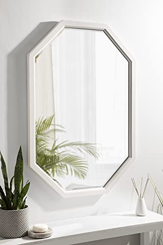 Kate and Laurel Hogan Farmhouse Octagon Wall Mirror; 24 x 36; Rustic White; Geometric Coastal Wall Decor - color: White, size: 36"L x 24"W