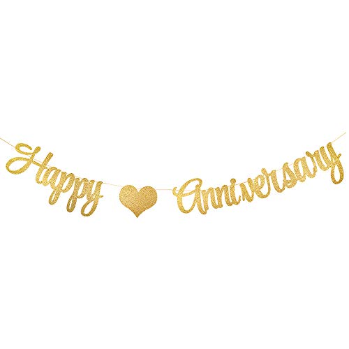 PALASASA Gold Glittery Happy Anniversary Banner