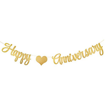PALASASA Gold Glittery Happy Anniversary Banner
