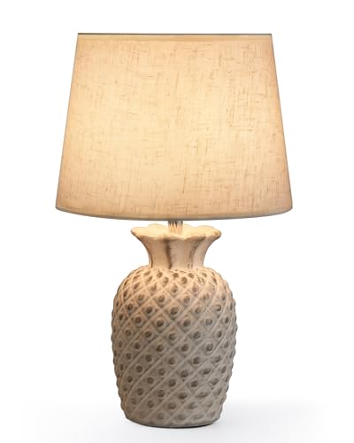 UMEXUS 13" Small Rechargeable Cordless Table Lamp, Pineapple Ceramic Base