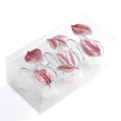 Pink Plant Leaf Shower Curtain Hooks,Eucalyptus Bathroom Decor,12PCS - color: Pink
