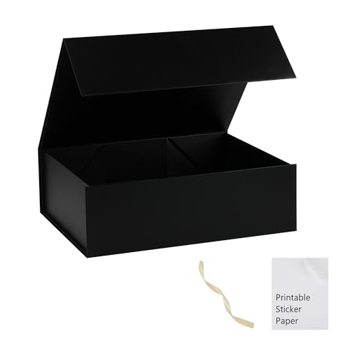 Black Gift Box,13x11x5.3 Large Gift Boxes With Lids For Presents Includes Ribbon And Diy Printable Sticker Paper,Bridesmaid Proposal Box,Magnetic Gift Box For Birthday,Wedding,Graduation - color: 13x11x5.3inch-Black-Pack 1