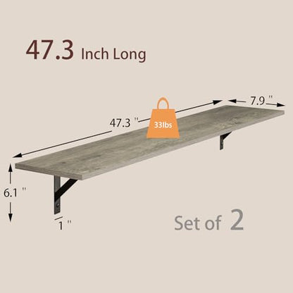 DINZI LVJ Long Wall Shelves, 47.3Inch Wooden Floating Shelves with Brackets - color: Grey Wash, size: 47.3 Inch
