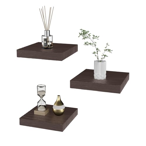 PopiShelves Small Floating Shelves for Wall - 6 Inch Mini Square Rustic Brown Shelves for Bedroom, Living Room, Bathroom, Kitchen, Office Decor Set of 3 - color: Rustic Brown, size: 6"