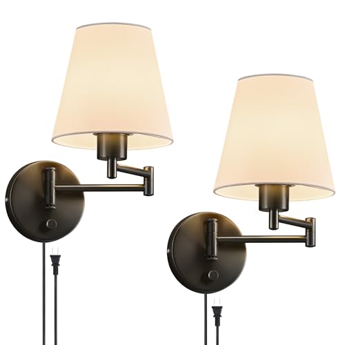 VONLUCE Wall Sconce Set of 2, Plug in & Swing Arm Wall Lamps, Black Finish - color: Black, size: 2 Pack