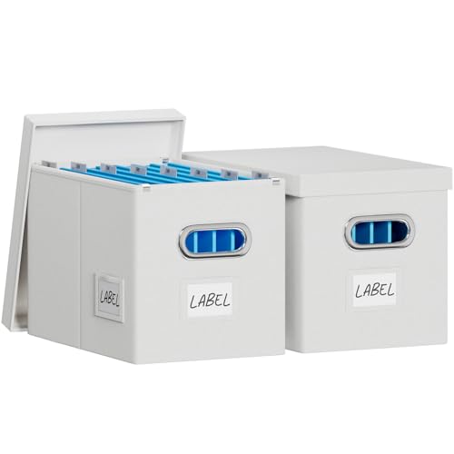 FHSQX 2Pack File Box with Lid,White,14 x 9.3 x 10.9 in - color: White, size: 14 x 9.3 x 10.9 in (2Pack)