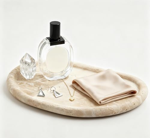 Natural Travertine Tray, Special-Shaped Jewelry Tray, Marble Ring Dish for BathroomCountertop, Nightstand,Dressing Table, Bedside Table, Home Decor, Beige(Middle)(NS025) - color: Beige, size: 9.1" x 6.3" x 0.6"