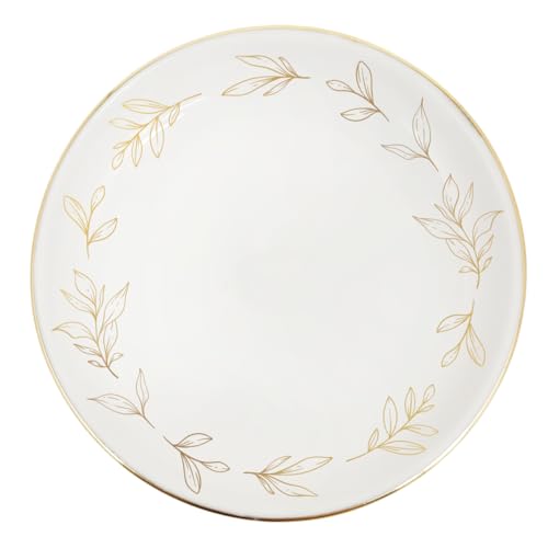 Sweet Water Decor Jewelry Dish, Ceramic Trinket Tray with Gold Foil Leaf Design, 3” Ring Holder for Earrings and Small Keepsakes, Elegant Gift for Bridesmaids, Weddings, Anniversaries, Birthdays - style: Leaves