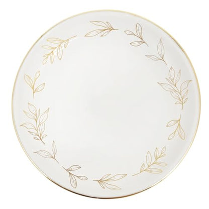 Sweet Water Decor Jewelry Dish, Ceramic Trinket Tray with Gold Foil Leaf Design, 3” Ring Holder for Earrings and Small Keepsakes, Elegant Gift for Bridesmaids, Weddings, Anniversaries, Birthdays - style: Leaves