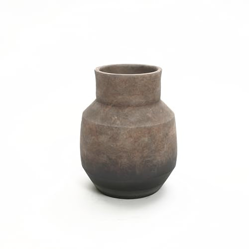LuxenHome Rustic Ceramic Flower Vase, 11" Farmhouse Vintage Pottery Vases - color: Brown Round D
